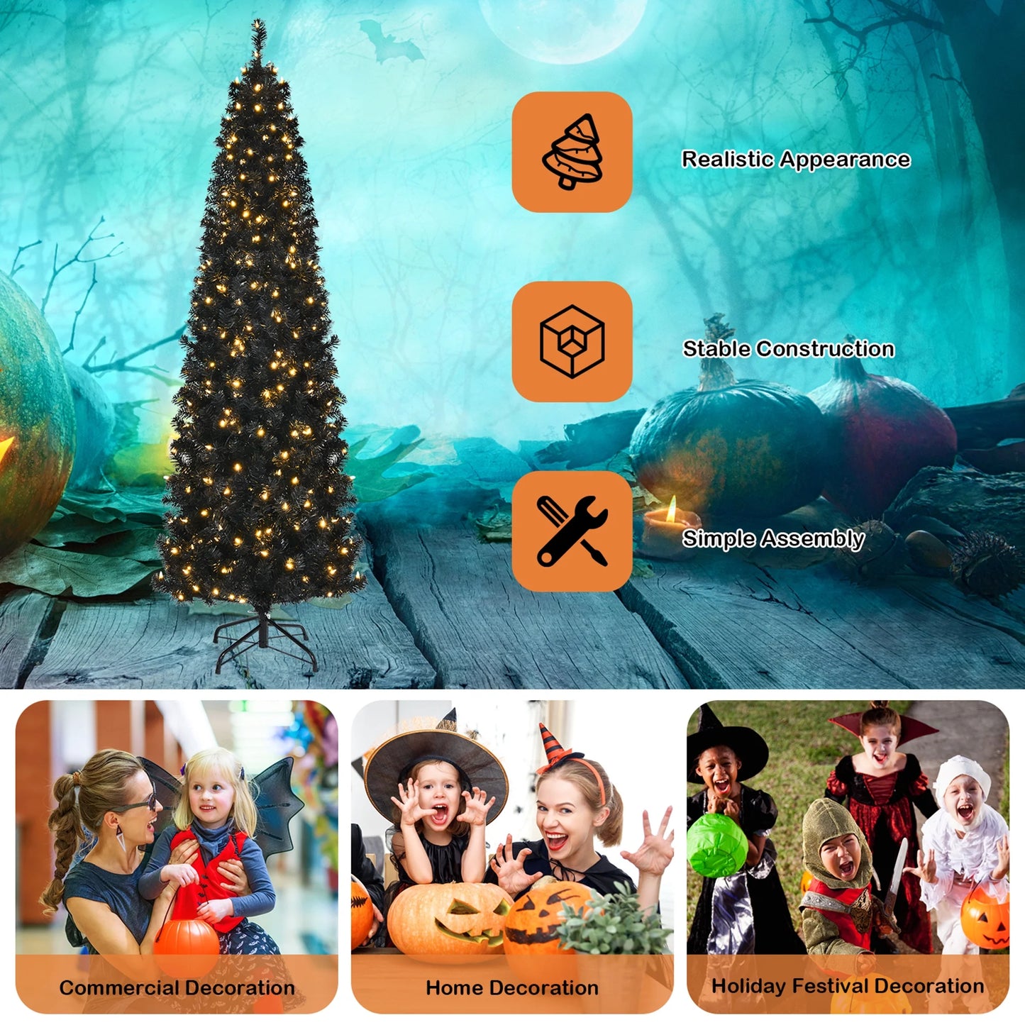 7 Ft Pre-Lit Black Halloween Tree