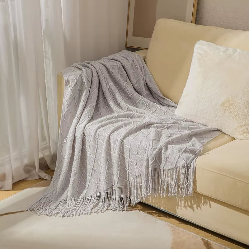 White Boho Knitted Throw Blankets