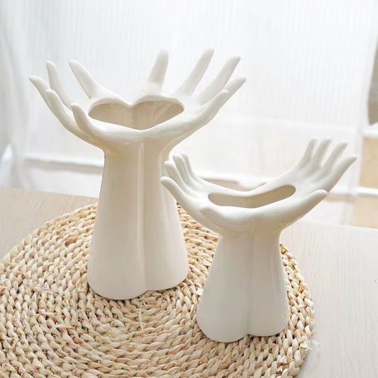 Nordic Hand-Shaped Ceramic Vase - Modern Flower Decor for Stylish Home & Office Tabletop