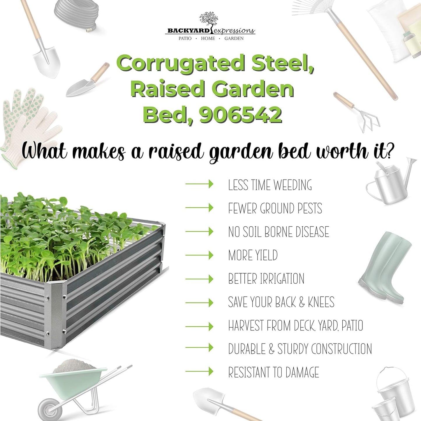 906542 Corrugated Raised Garden Bed, Silver