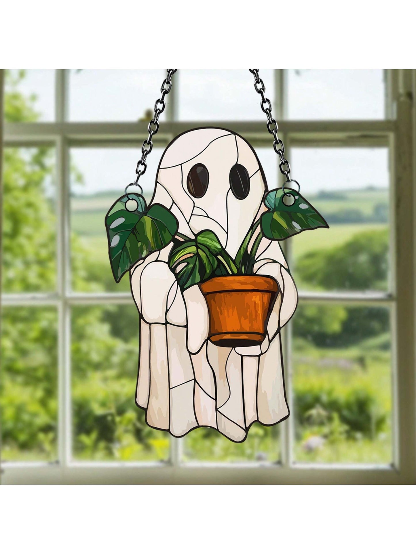 Cute Ghost and Plant Decoration Anti-Shatter Window Decoration
