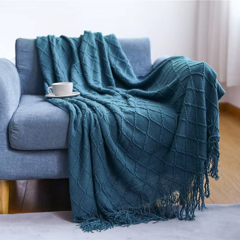 White Boho Knitted Throw Blankets
