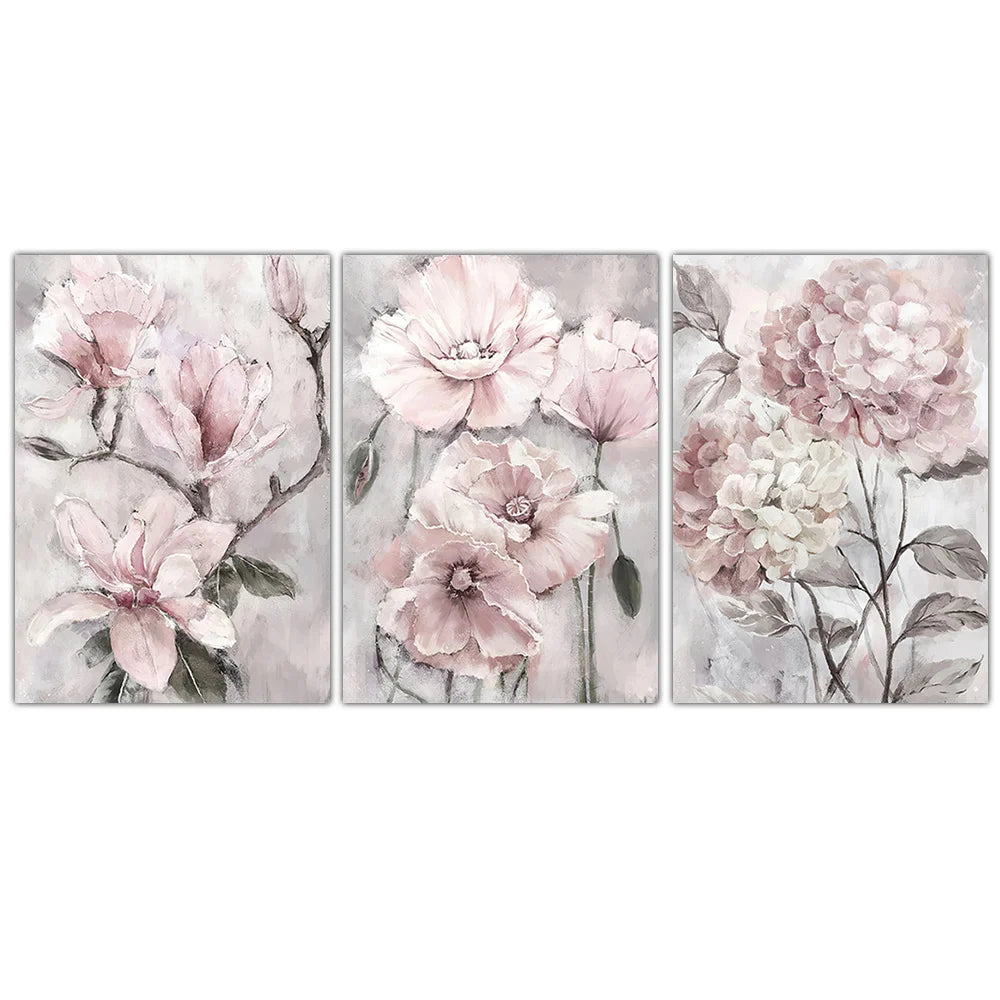 3Pcs Pink Flowers Posters Frameless Wall Art Canvas Prints Floral Nordic Paintings Home Decor Pictures for Living Room