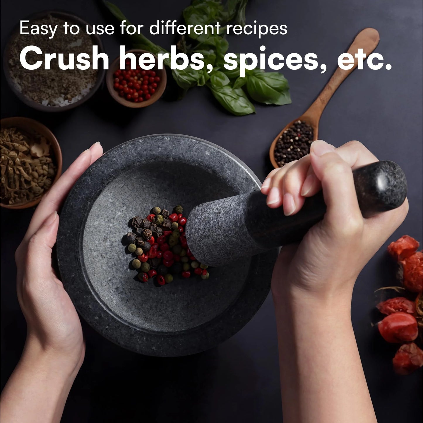 H&S Mortar and Pestle Set - Large Premium Solid Granite Stone Grinder Set
