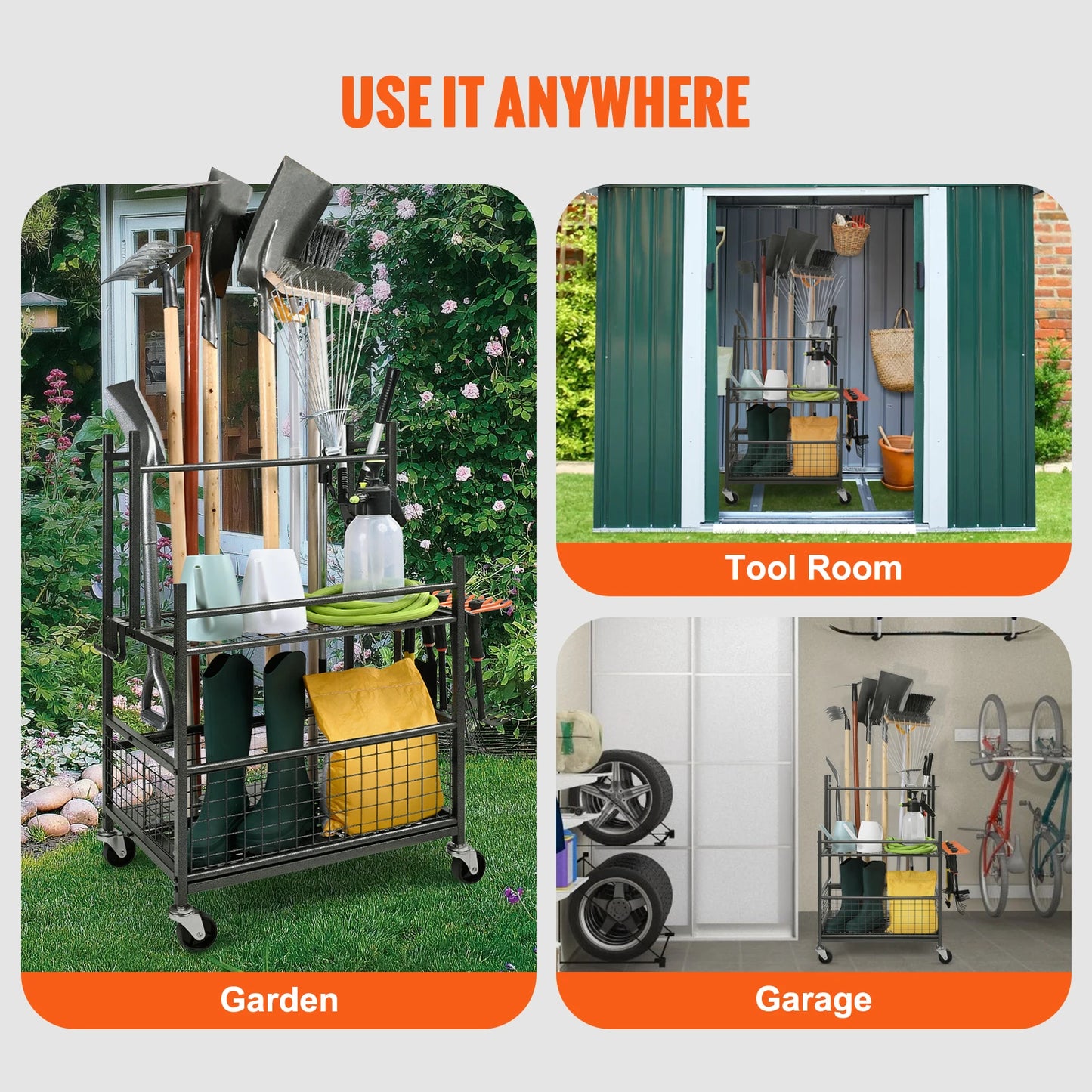 16 Slots Garden Tool Organizer for Garage Storage