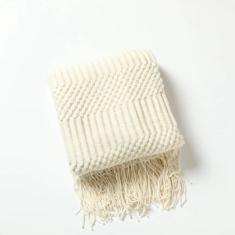 White Boho Knitted Throw Blankets