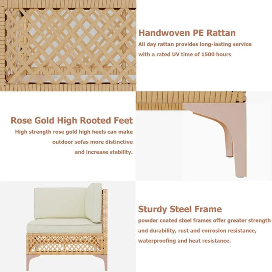 7 Piece Outdoor Patio Furniture Set, Patio Sectional Furniture Set, Wicker Outdoor Couch Sets with Glass Table and Cushions