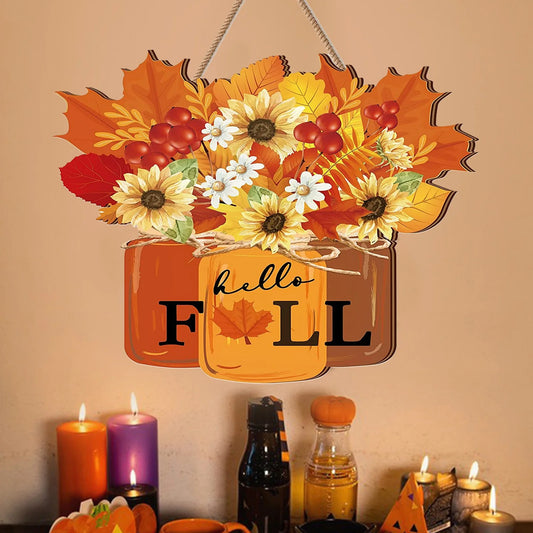 Wooden Front Door Fall Harvest Leaf Pumpkin Decoration