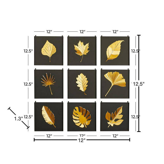 Gold Metal Contemporary Wall Decor (Set of 9)