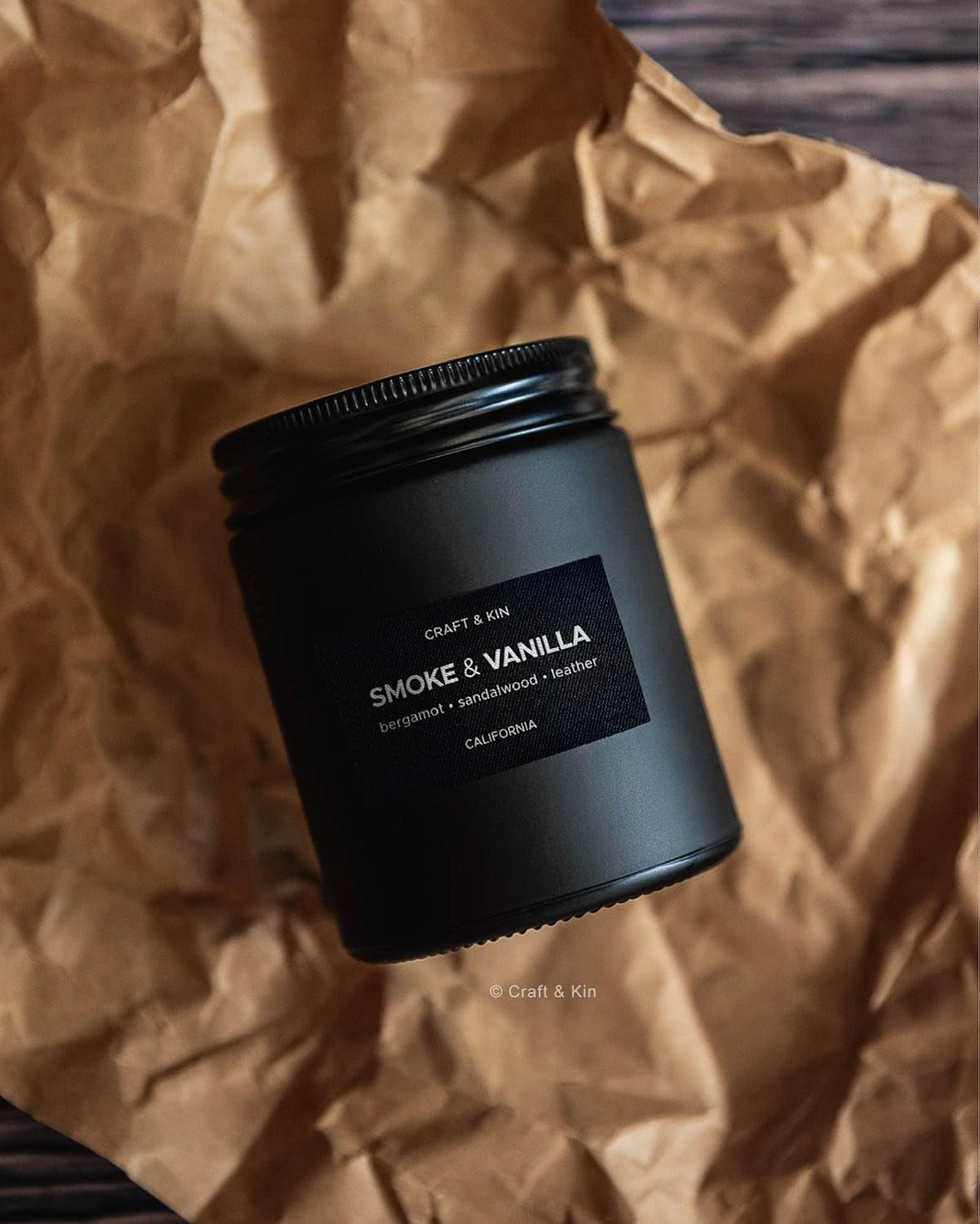Premium Smoke & Vanilla Candle | Black Scented Candles for Men | Long Lasting with 45 Hour Burn Time, 7.6Oz | Made with Soy