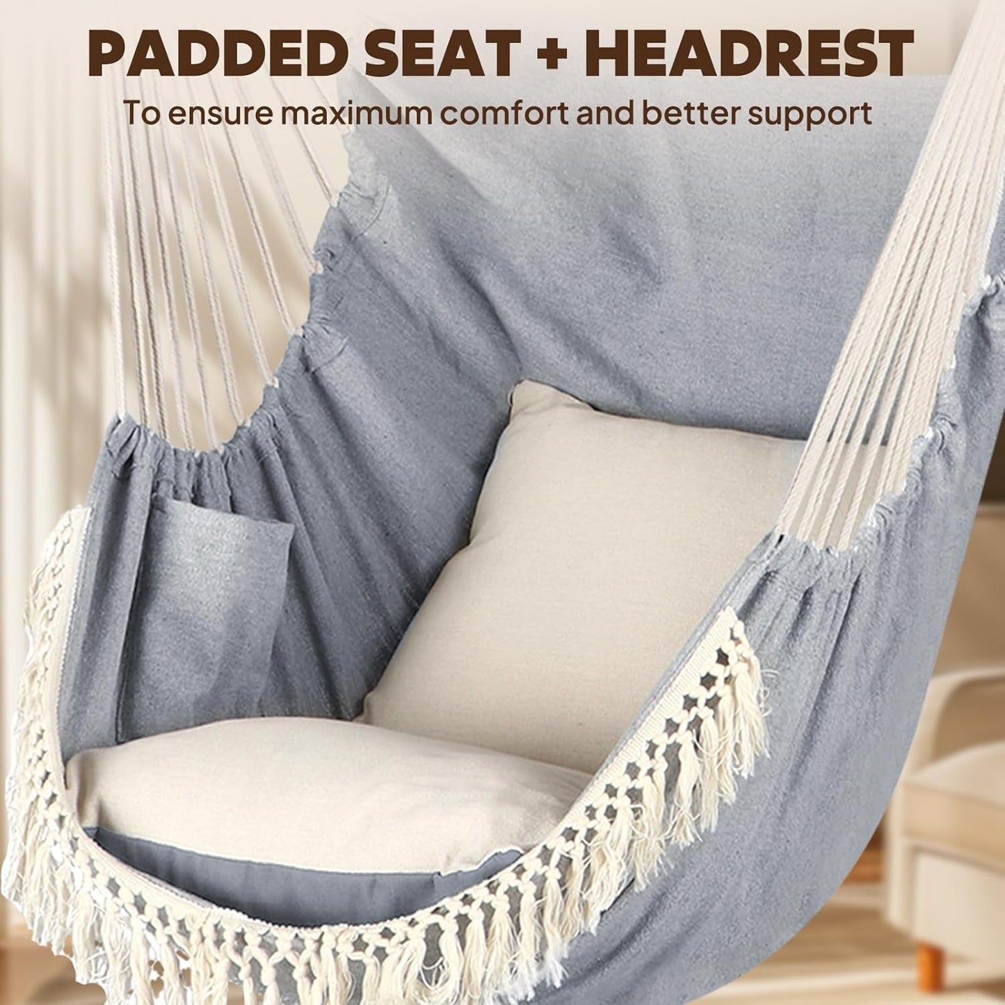 Hanging Hammock Chair Swing (Max 500 Lbs) *Cushions Included*
