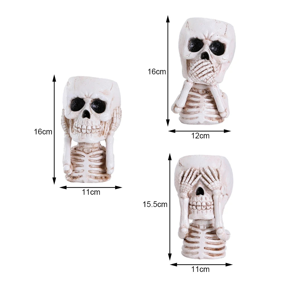 Skull Head Flower Pots Gothic Skeleton Planter Container Office Planter Succulent Plant Organizer Halloween Tabletop Ornament