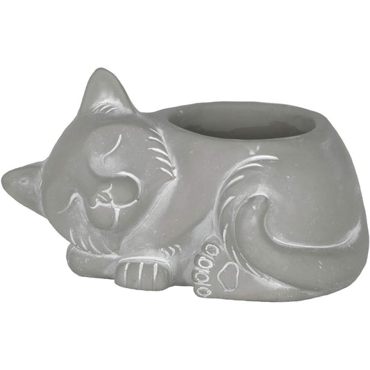 Classic Home and Garden Sleeping Cat Planter, Small, Gray, 7In