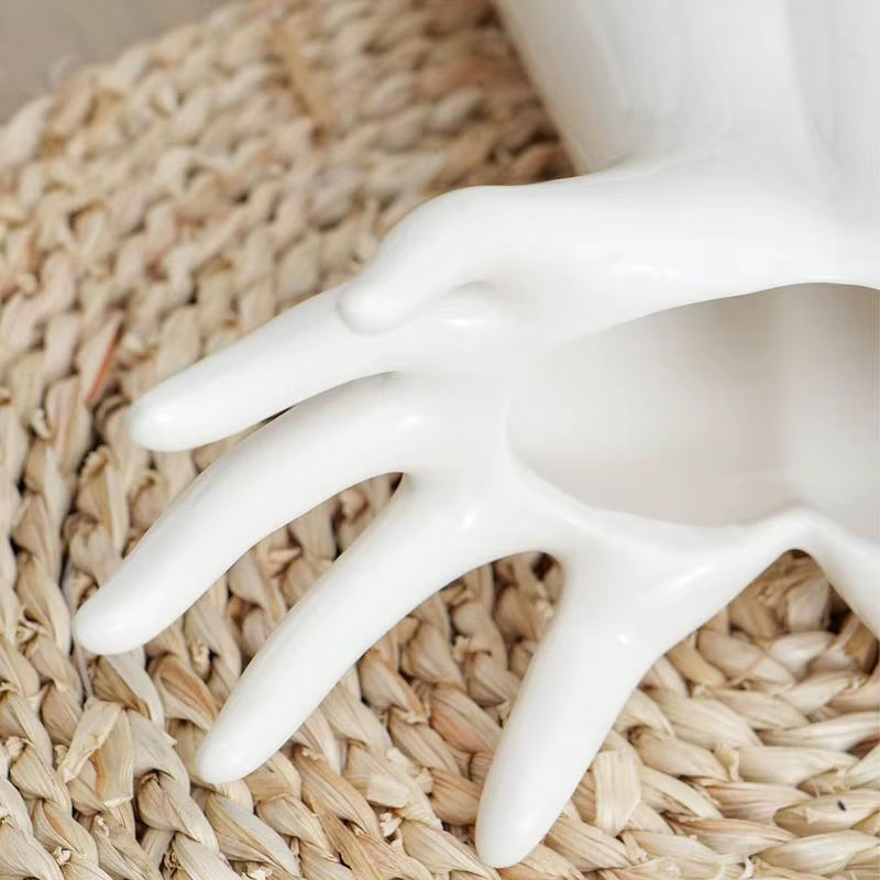Nordic Hand-Shaped Ceramic Vase - Modern Flower Decor for Stylish Home & Office Tabletop