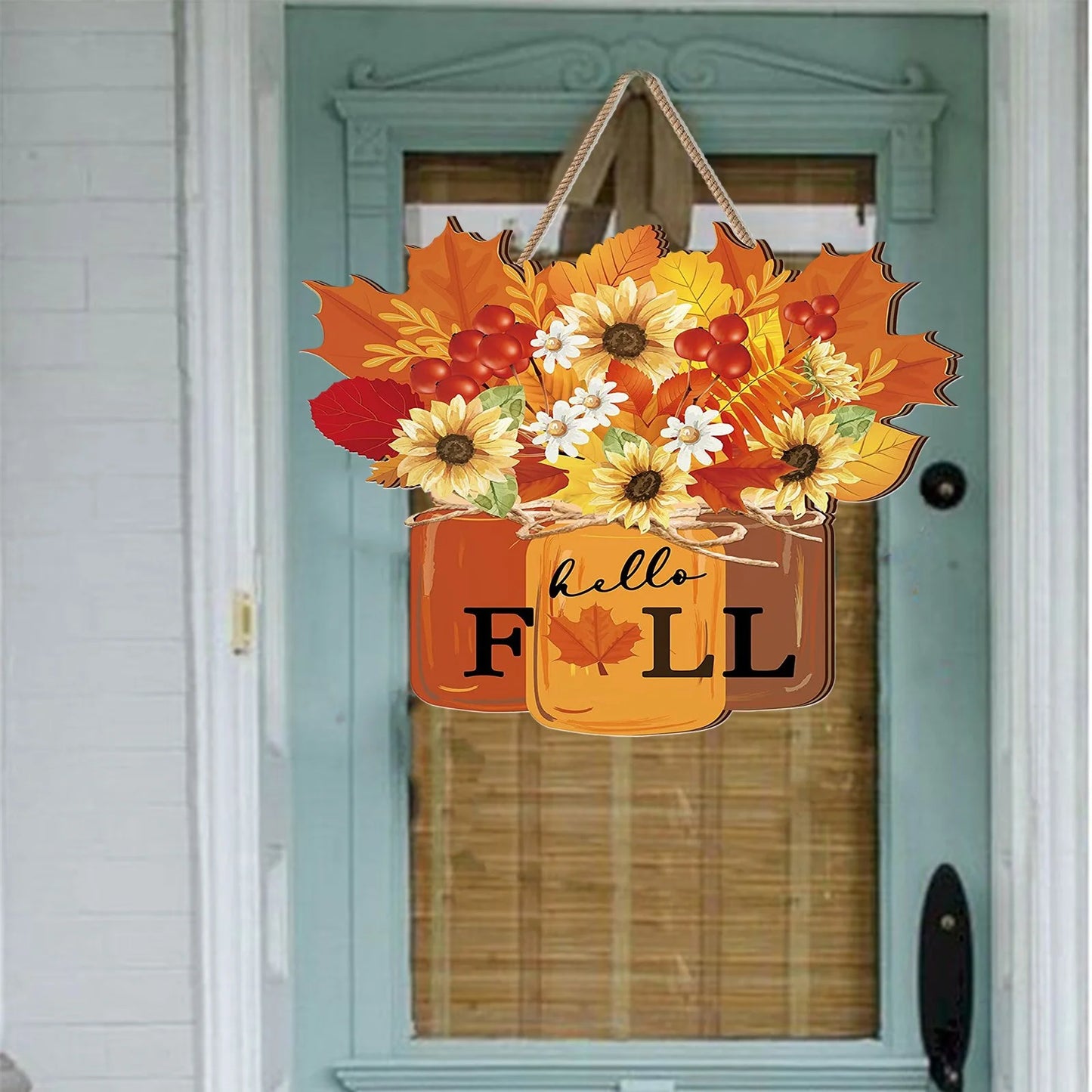 Wooden Front Door Fall Harvest Leaf Pumpkin Decoration