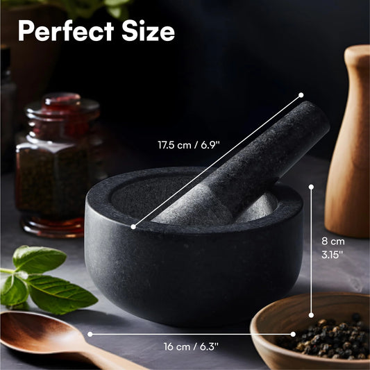 H&S Mortar and Pestle Set - Large Premium Solid Granite Stone Grinder Set