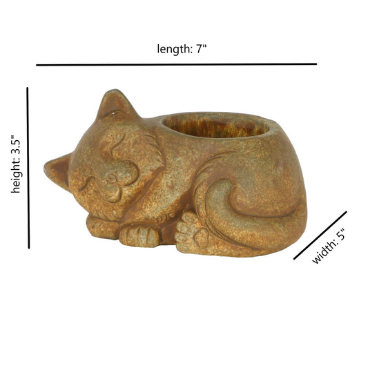 Classic Home and Garden Sleeping Cat Planter, Small, Rust Brown, 7In