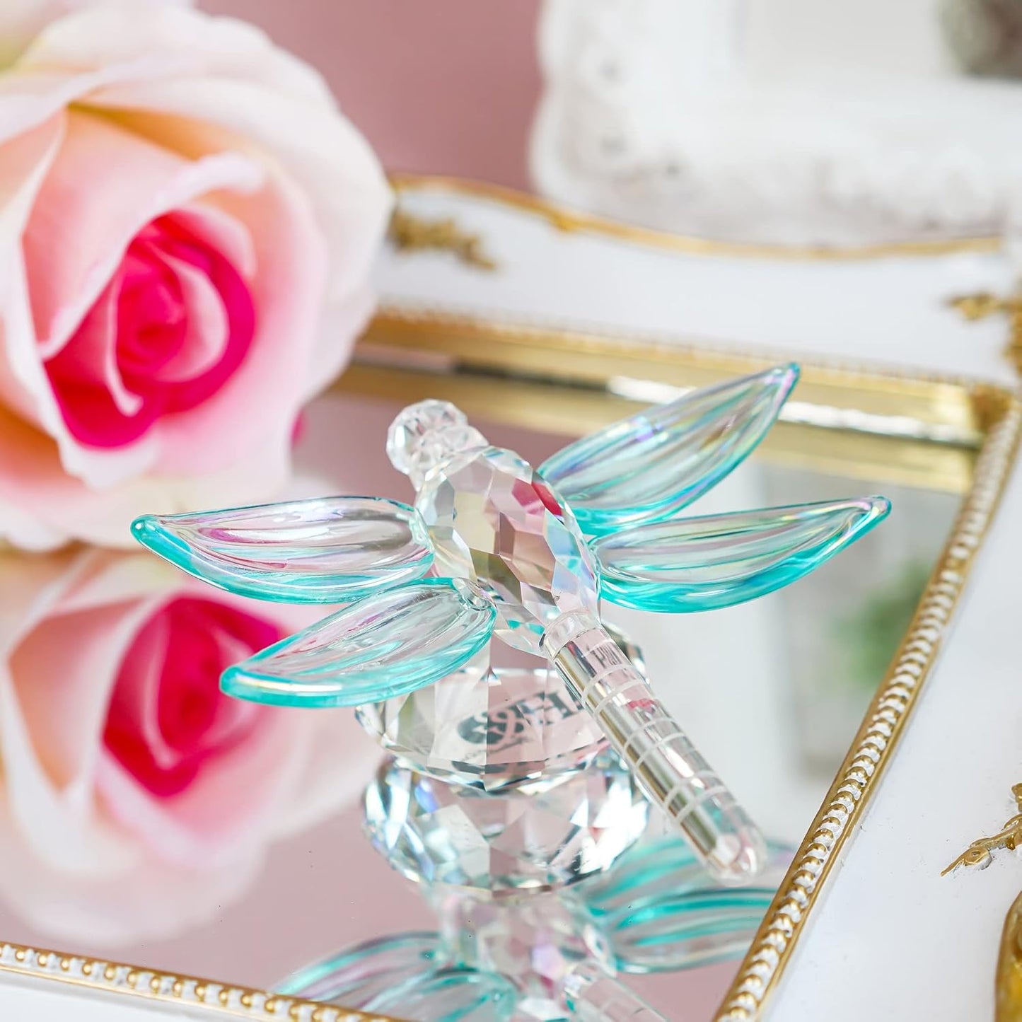 Crystal Dragonfly Figurine Glass Animal Figurines Collectibles Home Decor Paperweight