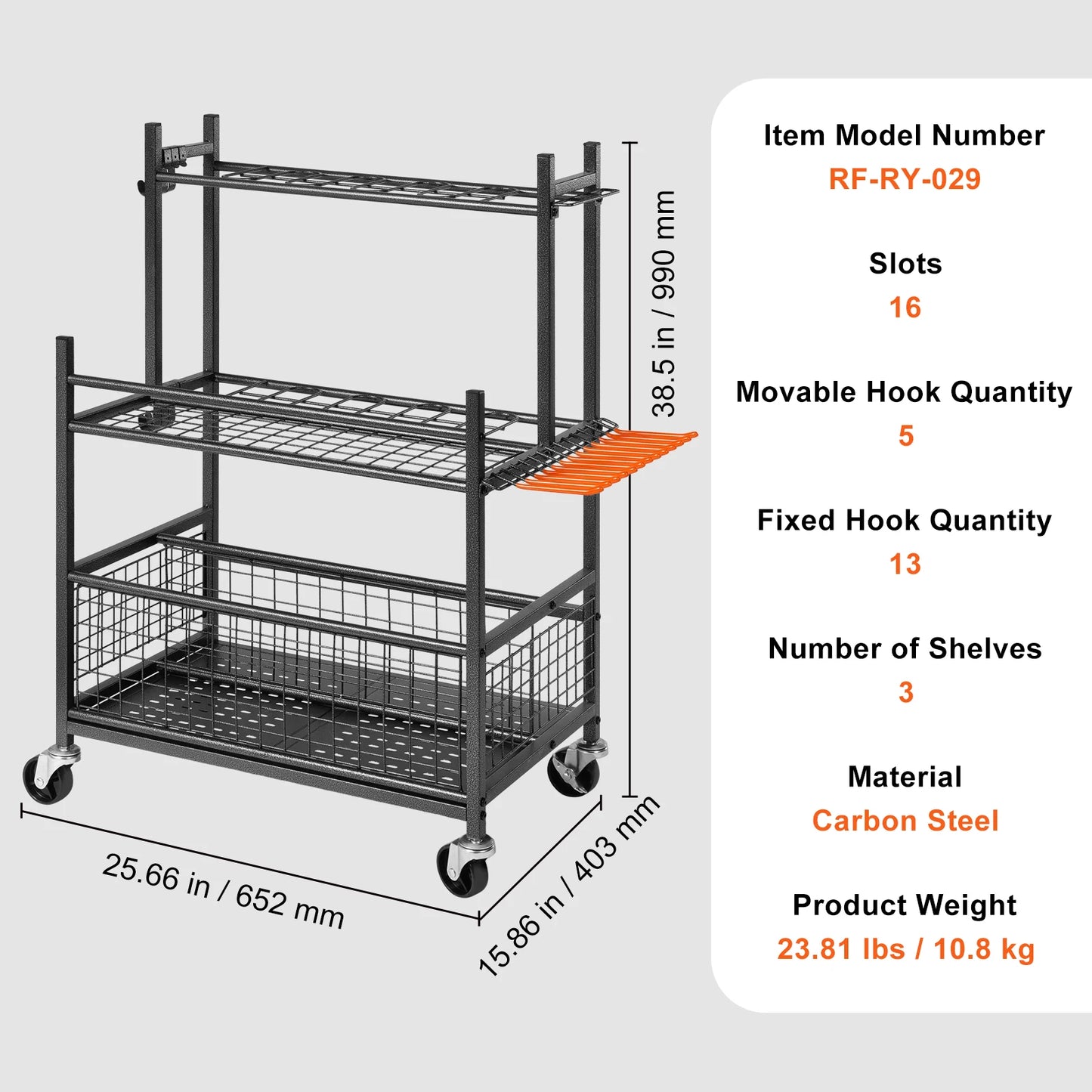 16 Slots Garden Tool Organizer for Garage Storage
