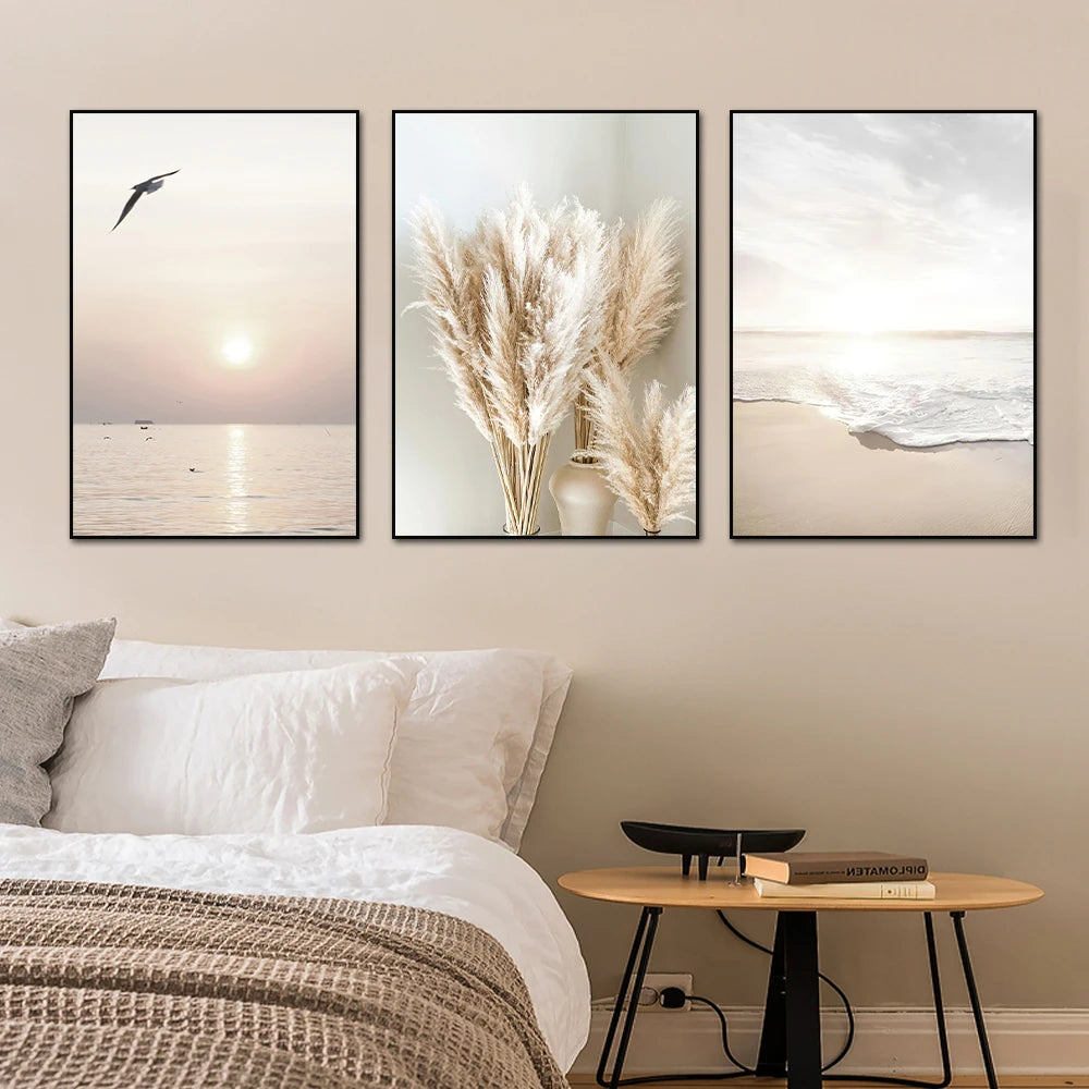 3Pcs Sea Wave Beige Landscape Canvas Prints
