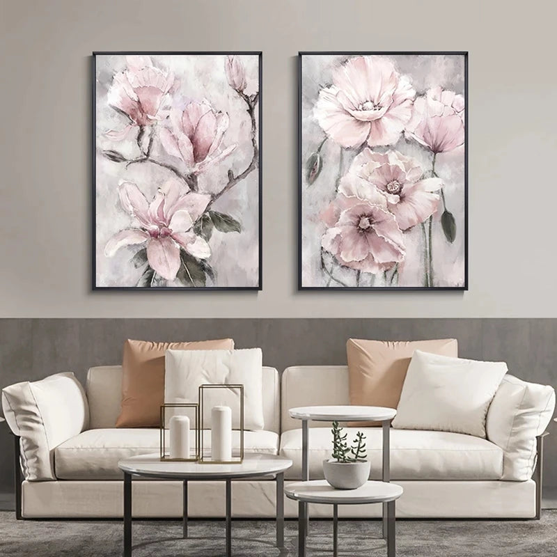 3Pcs Pink Flowers Posters Frameless Wall Art Canvas Prints Floral Nordic Paintings Home Decor Pictures for Living Room