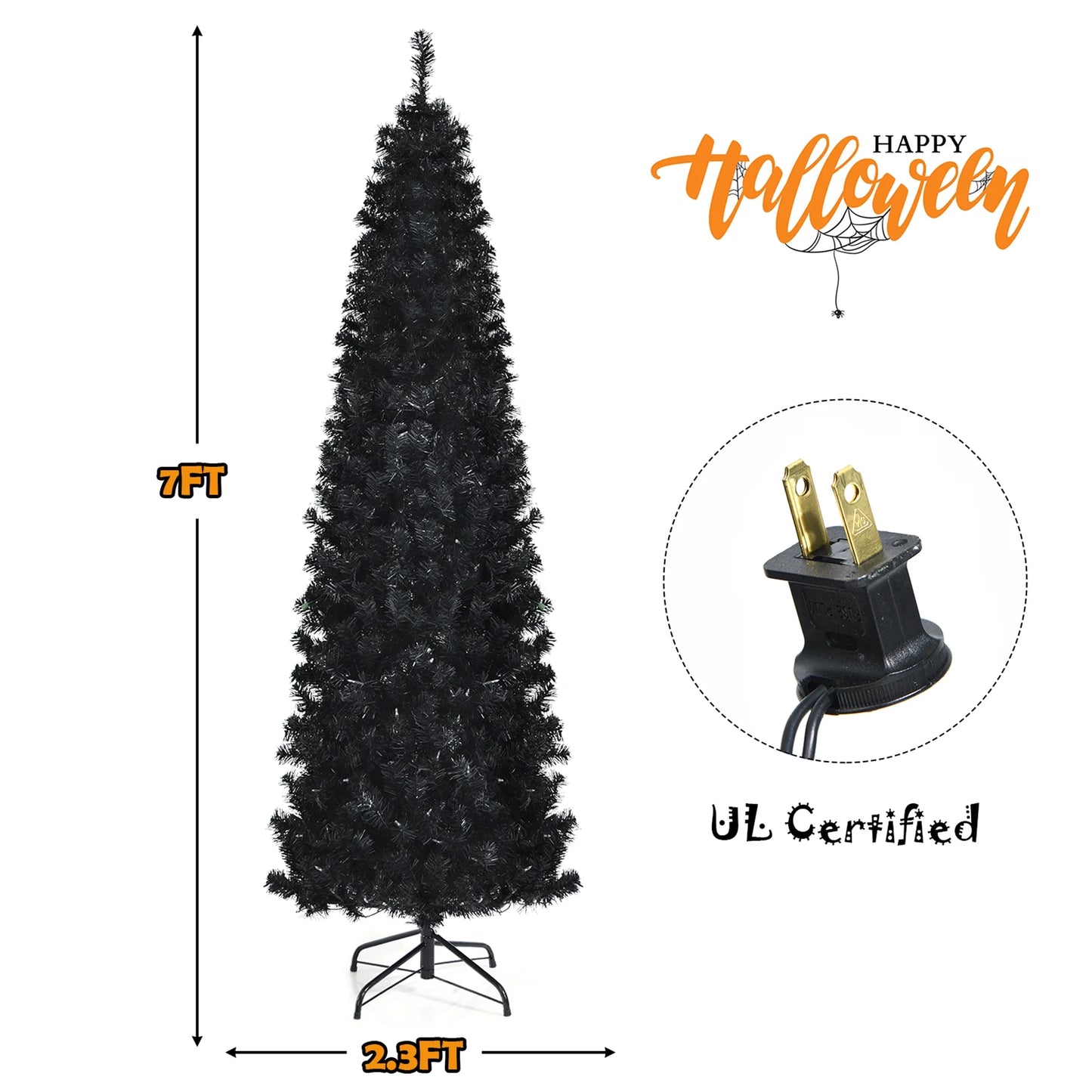 7 Ft Pre-Lit Black Halloween Tree