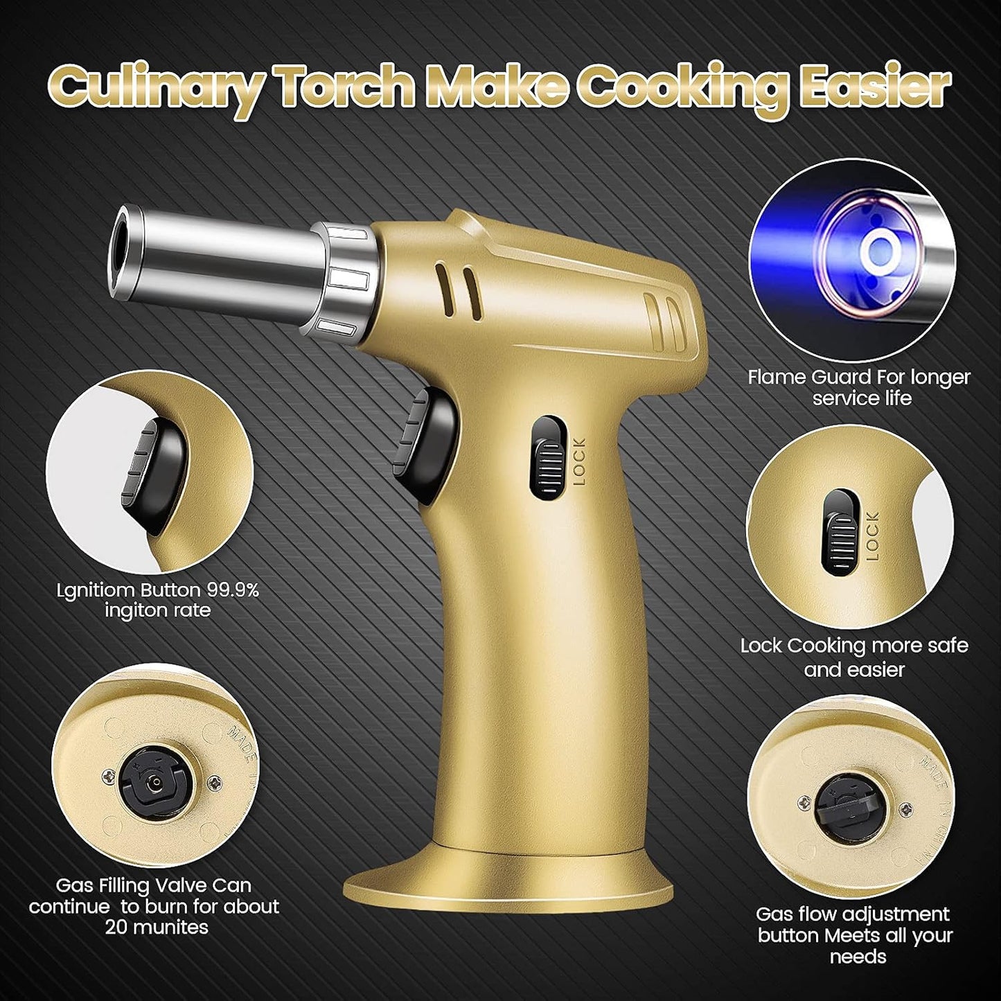 (2 Pack) Refillable Kitchen Torch Lighter