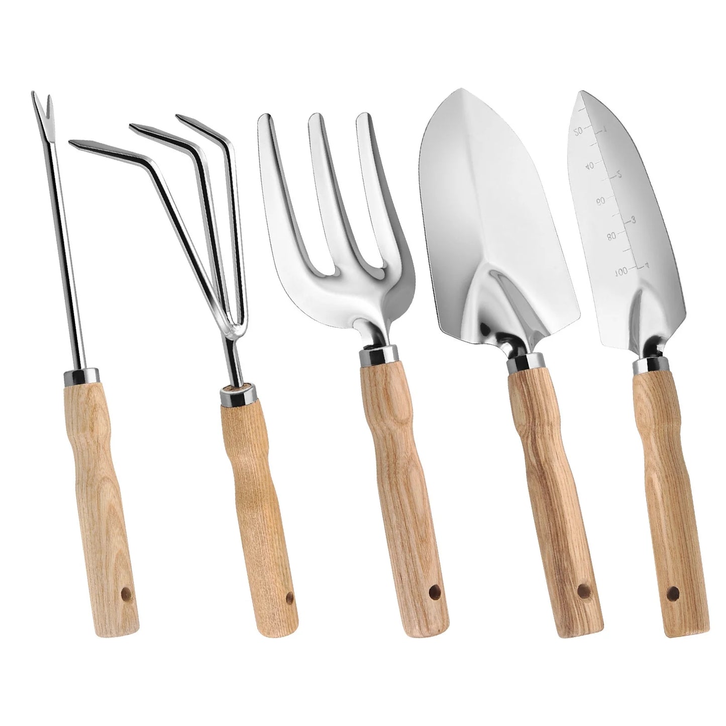 Home and Garden Outdoor Equipment Wooden Handle Stainless Steel Garden Planting Tools for Growing Vegetables Growing Flowers and Pulling Weeds Household Sharp Shovel Rake
