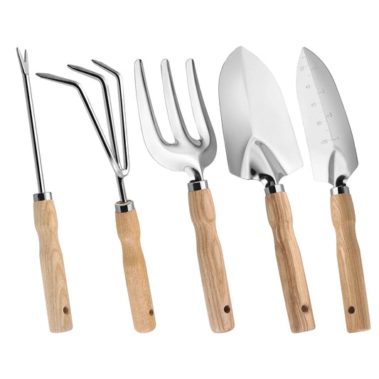 Home and Garden Outdoor Equipment Wooden Handle Stainless Steel Garden Planting Tools for Growing Vegetables Growing Flowers and Pulling Weeds Household Sharp Shovel Rake