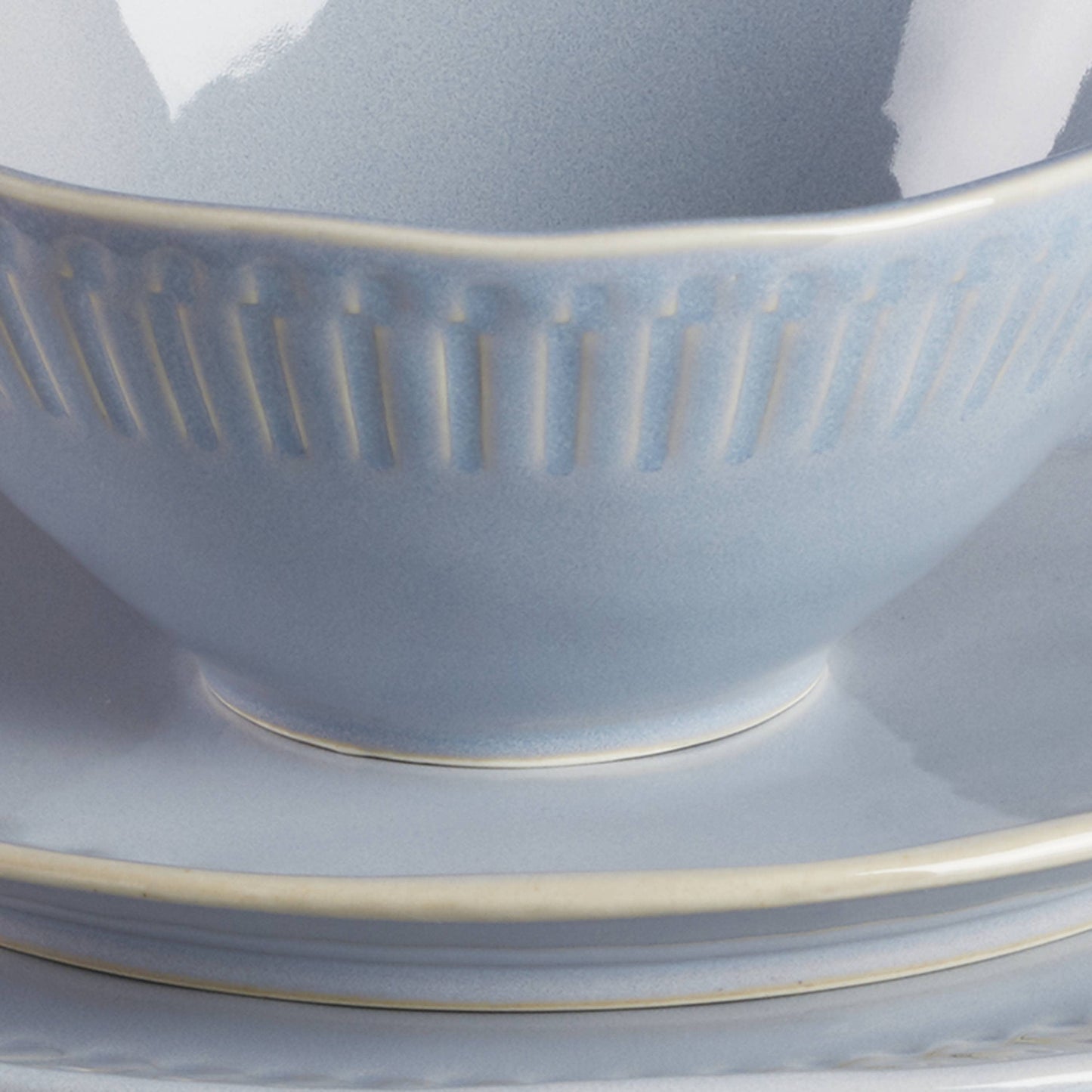 12-Piece Artisanal Blue Stripe Stoneware Tableware Set