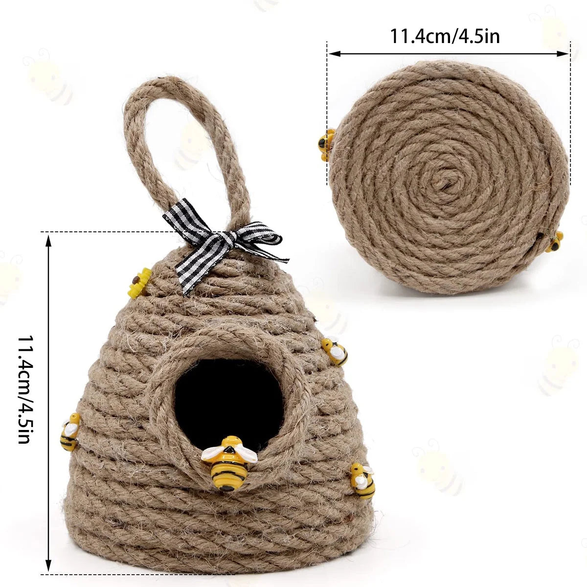 Beehive Decor Jute Hanging Bee Tiered Tray Decor Cute Handmade Honeycomb Decoration Bee Themed Party Ornament for Farmhouse Country Kitchen Bookshelf Garden