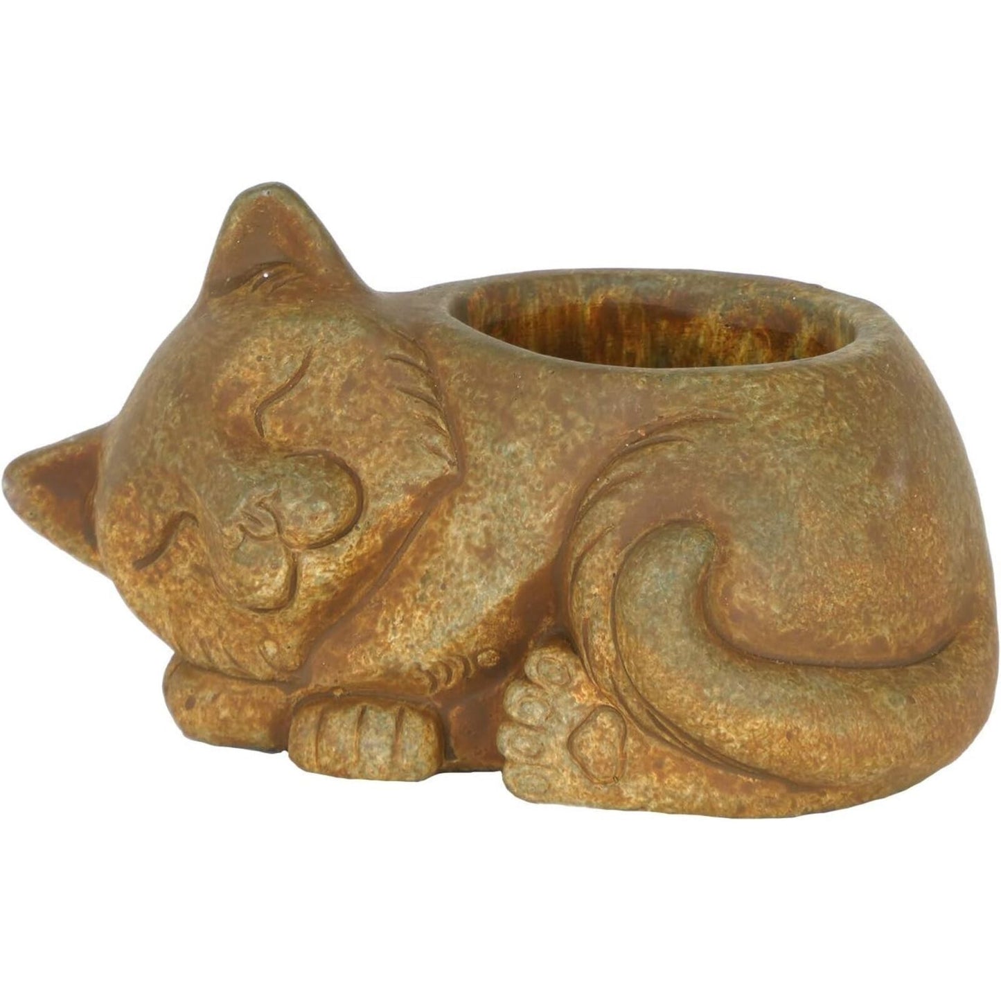 Classic Home and Garden Sleeping Cat Planter, Small, Rust Brown, 7In