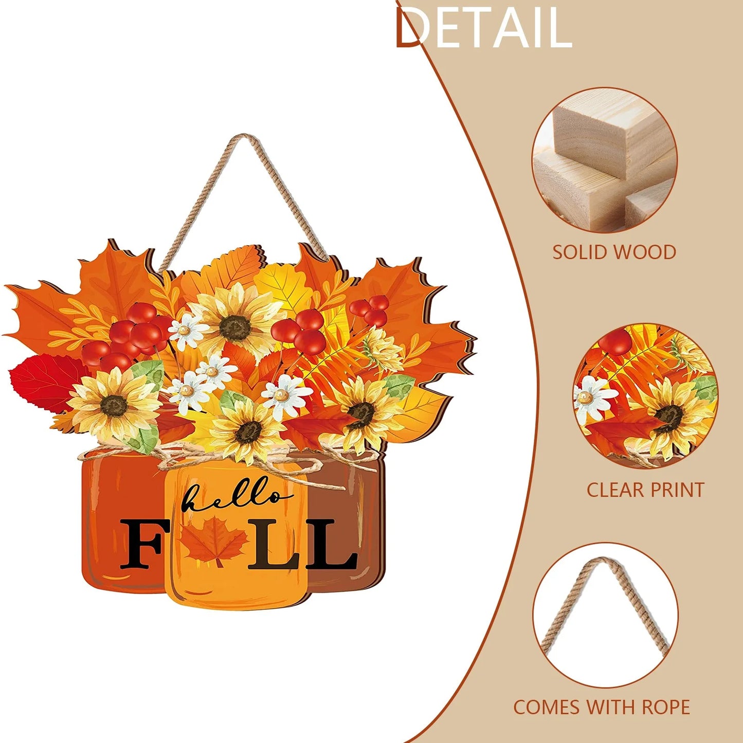 Wooden Front Door Fall Harvest Leaf Pumpkin Decoration