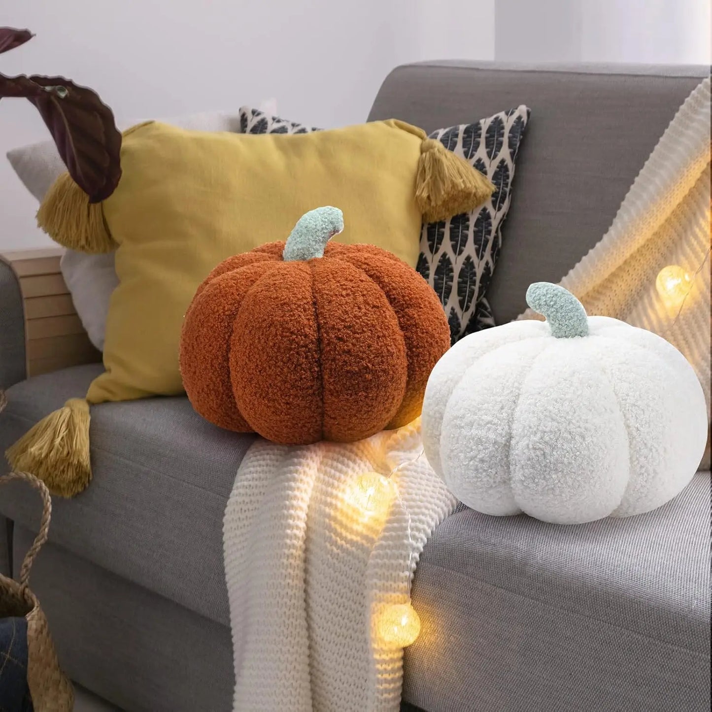 2-Pack 3D Plush Pumpkin Fall Decor Cushions