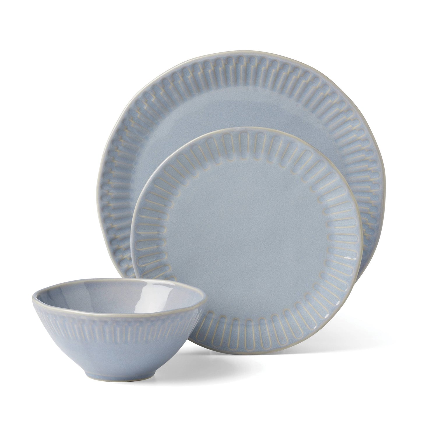 12-Piece Artisanal Blue Stripe Stoneware Tableware Set