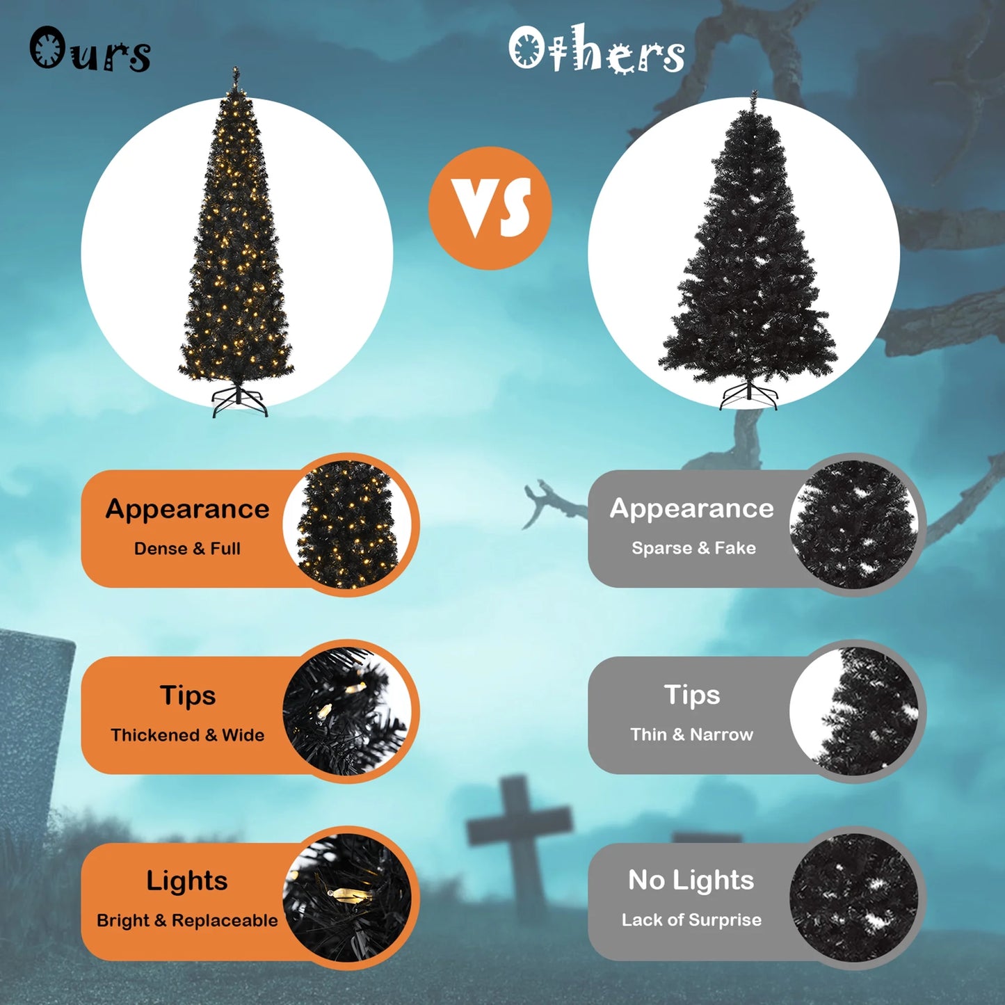 7 Ft Pre-Lit Black Halloween Tree