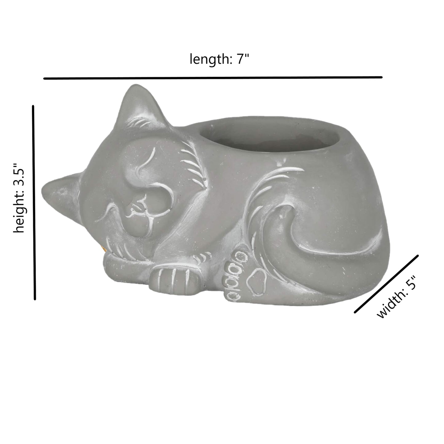Classic Home and Garden Sleeping Cat Planter, Small, Gray, 7In