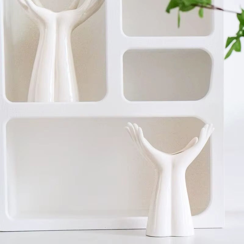 Nordic Hand-Shaped Ceramic Vase - Modern Flower Decor for Stylish Home & Office Tabletop