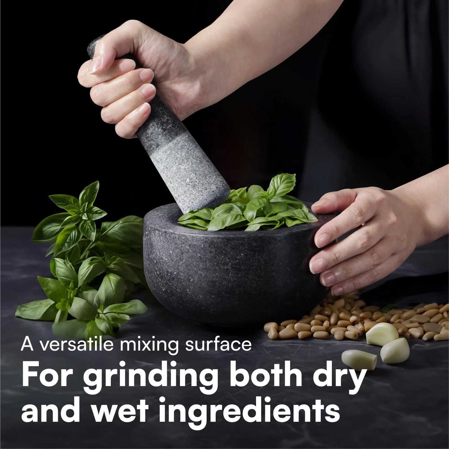 H&S Mortar and Pestle Set - Large Premium Solid Granite Stone Grinder Set