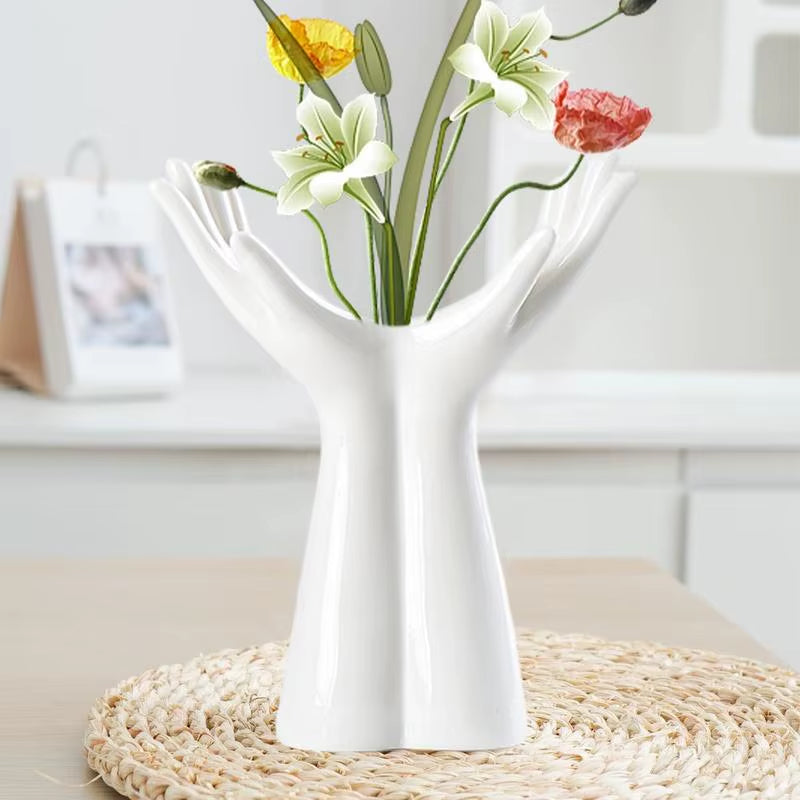 Nordic Hand-Shaped Ceramic Vase - Modern Flower Decor for Stylish Home & Office Tabletop