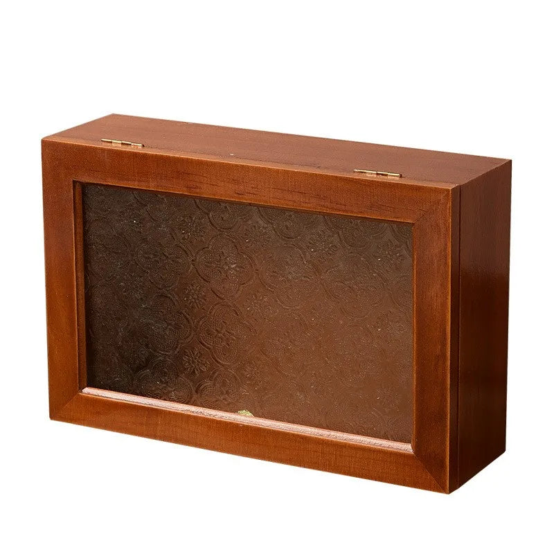 Vintage Wooden Storage Box Rectangular Glass Lid