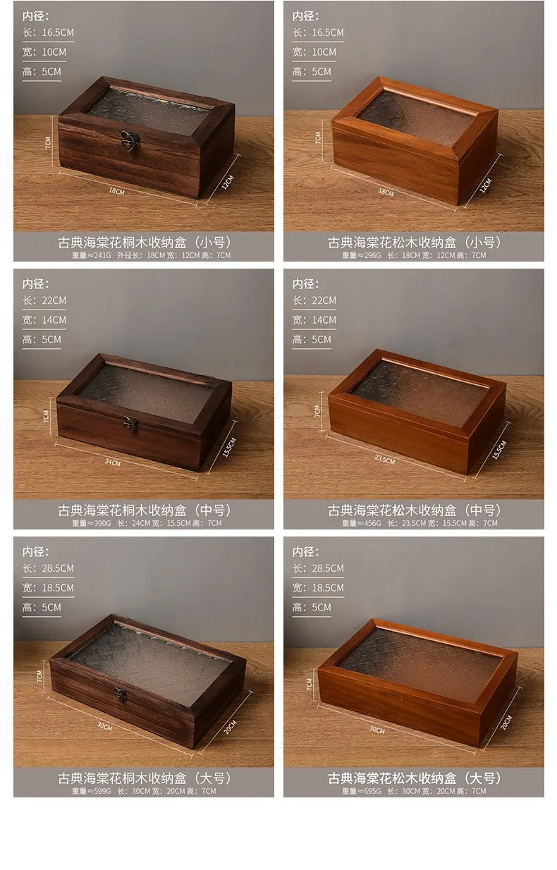Vintage Wooden Storage Box Rectangular Glass Lid