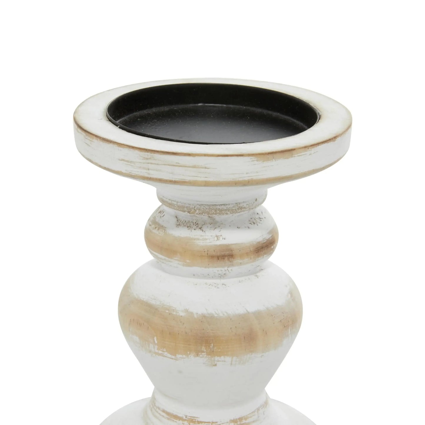Farmhouse White Washed Wooden Curved Pillar Candle Holders Set of 3, 8", 6", 4"