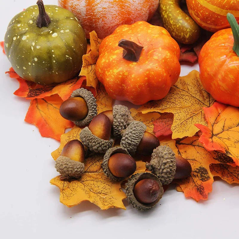 50 Pcs Mini Pumpkin, Gourd, Acorn, Berries, Leaf Fall Harvest Decorations