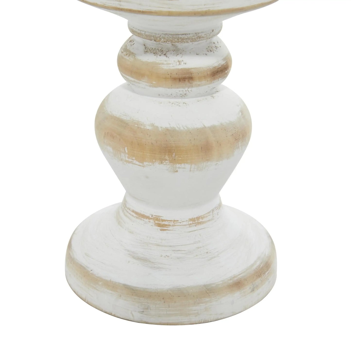 Farmhouse White Washed Wooden Curved Pillar Candle Holders Set of 3, 8", 6", 4"