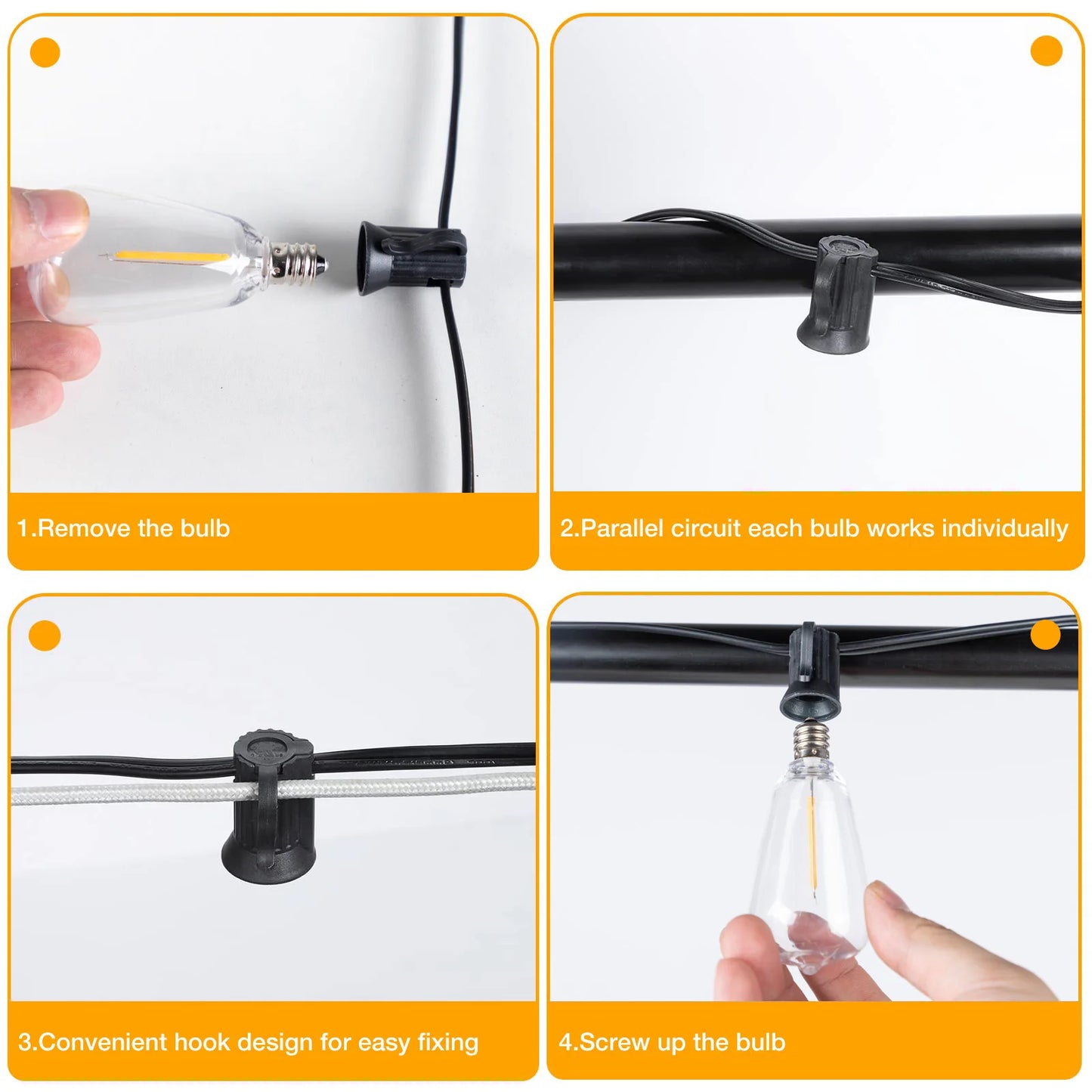 ST38 Outdoor Connectable String Lights - Shatterproof, Waterproof Plastic LED Bulbs, Dimmable Fairy Lights for Patio and Garden Decor
