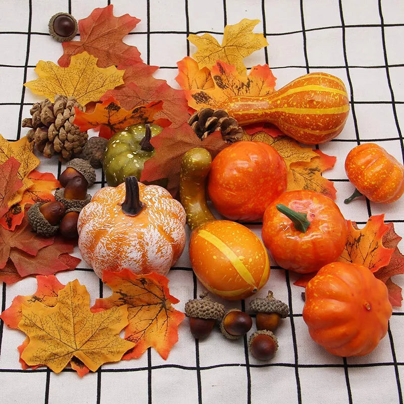 50 Pcs Mini Pumpkin, Gourd, Acorn, Berries, Leaf Fall Harvest Decorations