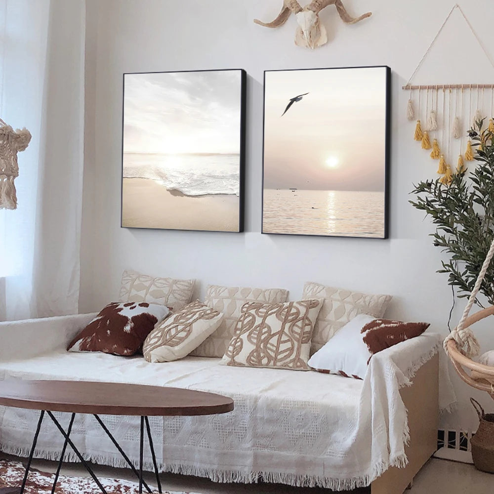 3Pcs Sea Wave Beige Landscape Canvas Prints