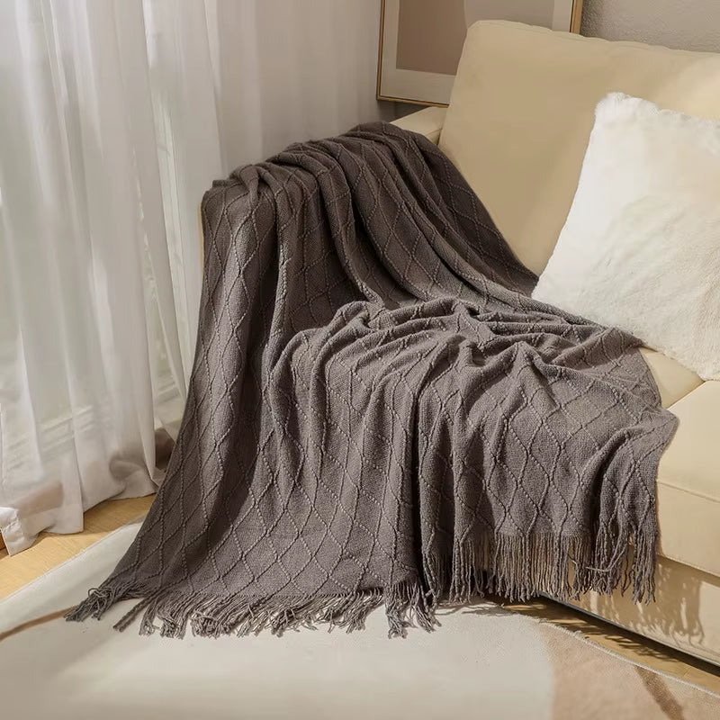 White Boho Knitted Throw Blankets
