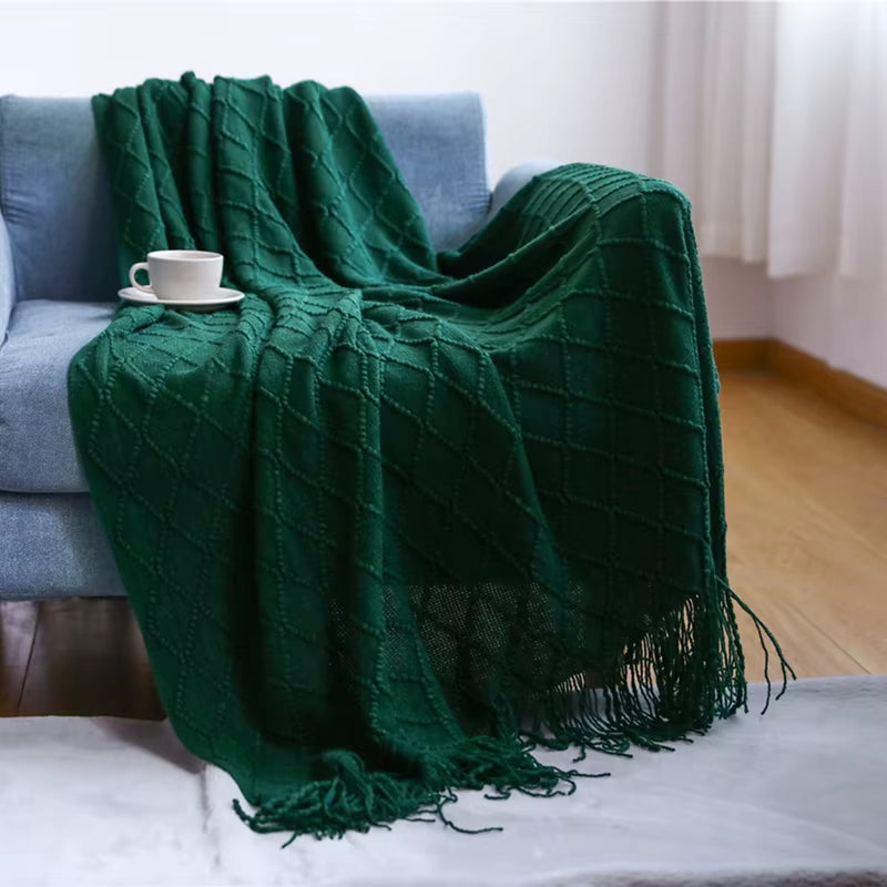 White Boho Knitted Throw Blankets